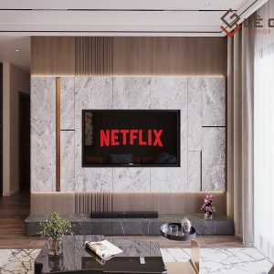 Mẫu vách tivi đẹp đẳng cấp cho phòng khách LG-KTV227